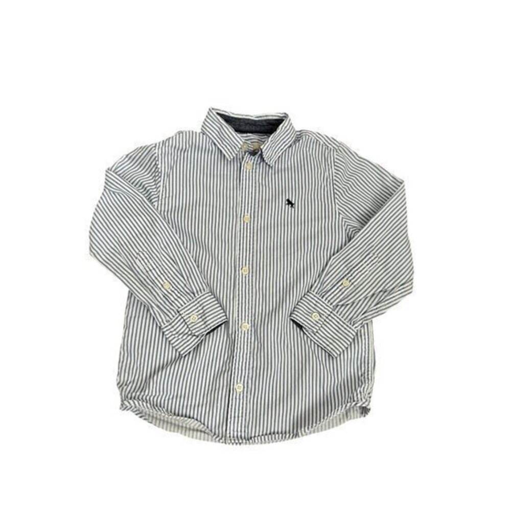 H&M Boys Blue & White Striped Button-Down Shirt Long Sleeve Size 5-6Y 100% Cotto